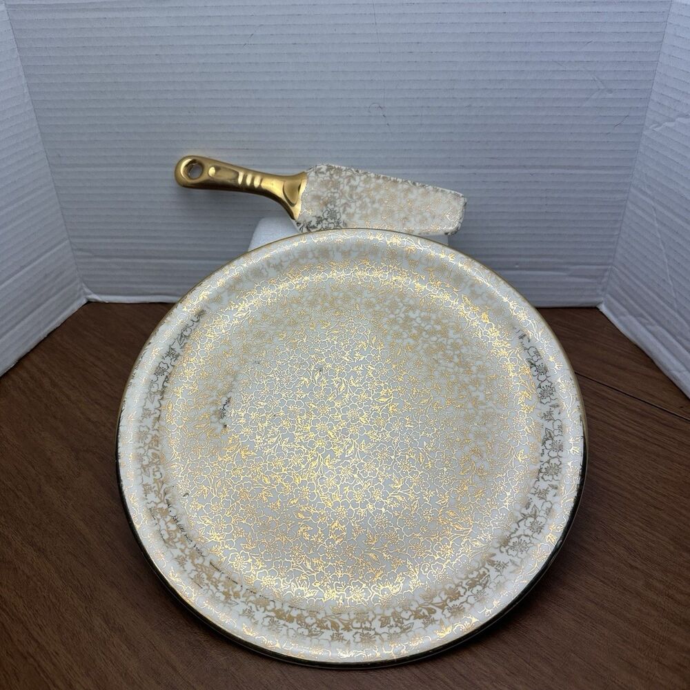 Karol China Karolyte Vintage 22 kt. Gold Serving Plate Floral Cake Plate Server
